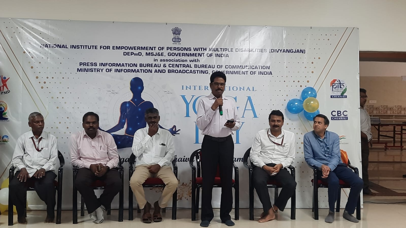 Shri.M.Annadurai, ADG, PRess Information Bureau (Southern Region) delivering address during International Yoga day